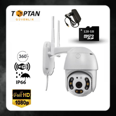 Dış Ortam Mini Speed Dome Wifi Güvenlik Kamerası İCSEE 128 GB Micro SD Kart ve Adaptör Dahil Arna-10428