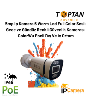 5mp Ip Kamera 6 Warm Led Full Color Sesli Gece ve Gündüz  Renkli Güvenlik Kamerası ColorWu Poeli Dış Ve iç Ortam BT-1506