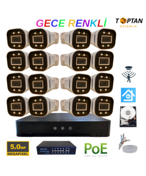 5MP 1440p Warm Led 16 Kameralı 1TB Harddisk Dahil IP Poe Güvenlik Kamerası Seti - ST-5161TBW