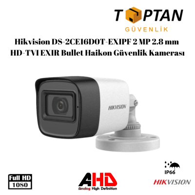 Hikvision DS-2CE16D0T-EXIPF 2 MP 2.8 mm HD-TVI EXIR Bullet  Haikon Güvenlik Kamerası