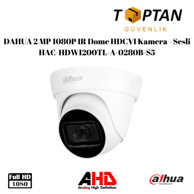 DAHUA 2 MP 1080P IR Dome HDCVI Kamera - Sesli HAC-HDW1200TL-A-0280B-S5