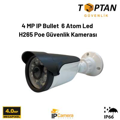 4 MP IP Bullet Güvenlik Kamerası 6 Atom Led H265 Poe  ARNA-1418