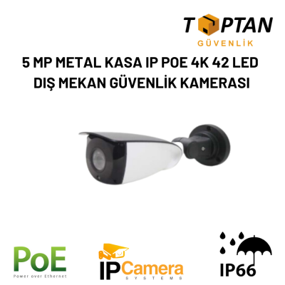 5 MP METAL KASA IP POE 4K 42 LED DIŞ MEKAN GÜVENLİK KAMERASI BT-1436