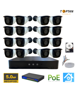 5MP 1440p 16 Kameralı 2TB Harddisk Dahil IP Poe Güvenlik Kamerası Seti - ST-5162TB
