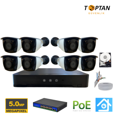 5MP 1440p 8 Kameralı 500GB Harddisk Dahil IP Poe Güvenlik Kamerası Seti - ST-58500