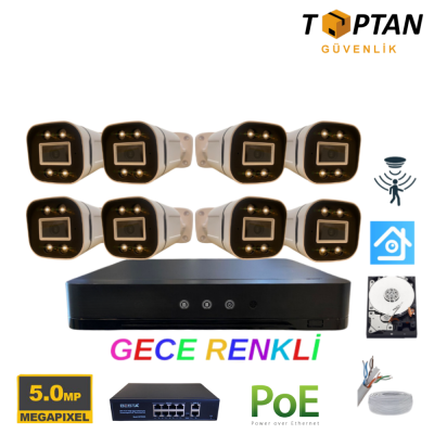 5MP 1440p Warm Led 8 Kameralı 1TB Harddisk Dahil IP Poe Güvenlik Kamerası Seti - ST-581TBW