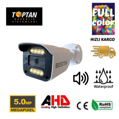 BESTA 5 MP COAXIAL AUDIO DAHİLİ MİKROFONLU 8 ATOM WARM LED  FULL COLOR AHD Güvenlik Kamerası BT-1508