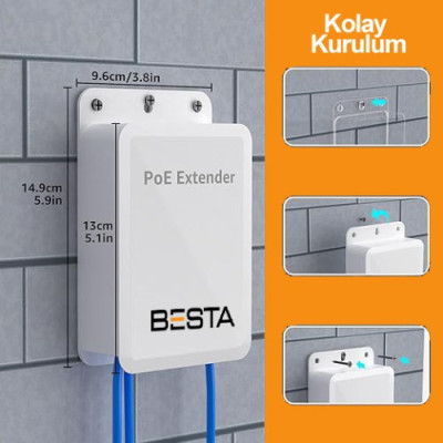 Besta IP66 Su Geçirmez 4 Port Outdoor Mini PoE Extender 3 Çıkış 1 Giriş , IEEE 802.3af/at 4 Kanal PoE Tekrarlayıcı