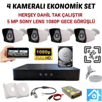 4 Kameralı Ekonomik Güvenlik Seti 1 Tb Hdd Dahil Tak Çalıştır