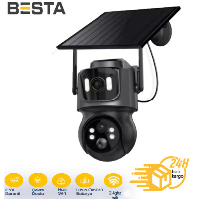 BESTA 3 MP + 3MP KABLOSUZ GÜVENLİK KAMERASI  ÇİFT KAMERALI WİFİ SOLAR BS-2091