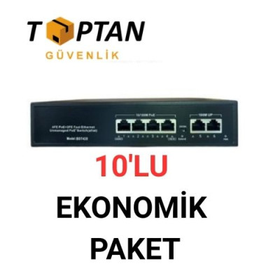 4 Port PoE Switch 4+2 10/100 120 Watt 10'LU PAKET ARNA-620410
