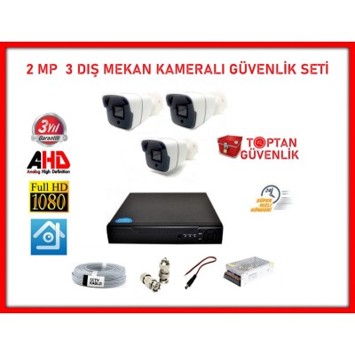 2MP 1080P 3 Dış Mekan Kameralı Ahd Güvenlik Seti ARNA-7143