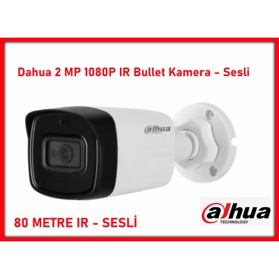 Dahua 2 MP 1080P IR Bullet HDCVI Sesli Kamera 80 Mt. HAC-HFW1200TLP-A-0360B-S4