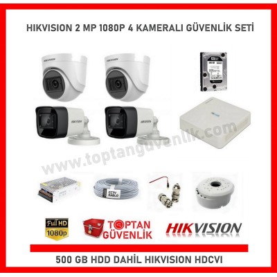 Hikvision 2 MP 4 Kameralı Herşey Dahil Güvenlik Seti