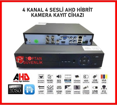 4 Kanal Ahd 1080N 4 Sesli Hibrit Dvr Metal Kasa Xmeye H265+ Kamera Kayıt Cihazı ARNA-4422