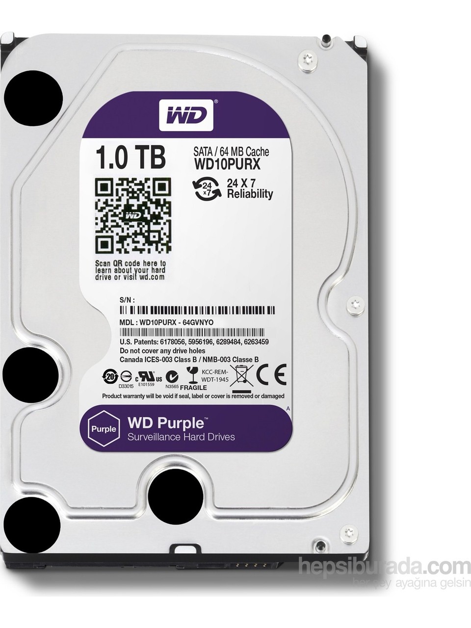 Western Digital Purple WD10PURX SATA 3.0 5400 RPM 3.5" 1 TB 7/24 Harddisk