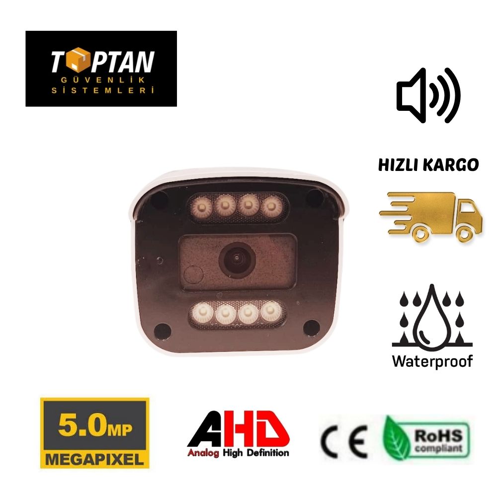 BESTA 5 MP COAXIAL AUDIO DAHİLİ MİKROFONLU 8 ATOM WARM LED FULL COLOR AHD Güvenlik Kamerası BT-1508 görünüm