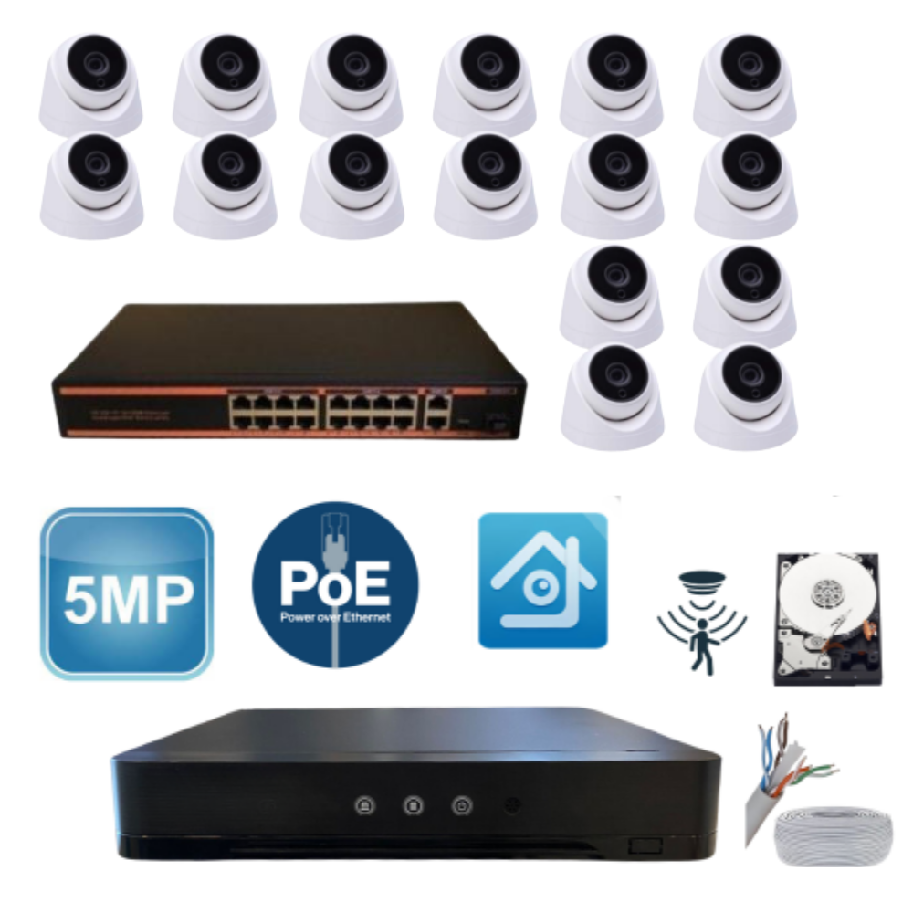 ARNA 5 MP 16 KAMERALI 3.6 MM LENS FULL HD 2 TB HDD DAHİL IP POE GÜVENLİK KAMERA SETİ - ST51621