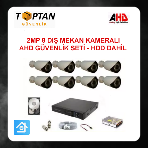 DSセット 2 MP 1080P 8 Kameralı Ahd Güvenlik Seti 1 TB Harddisk Dahil ARNA