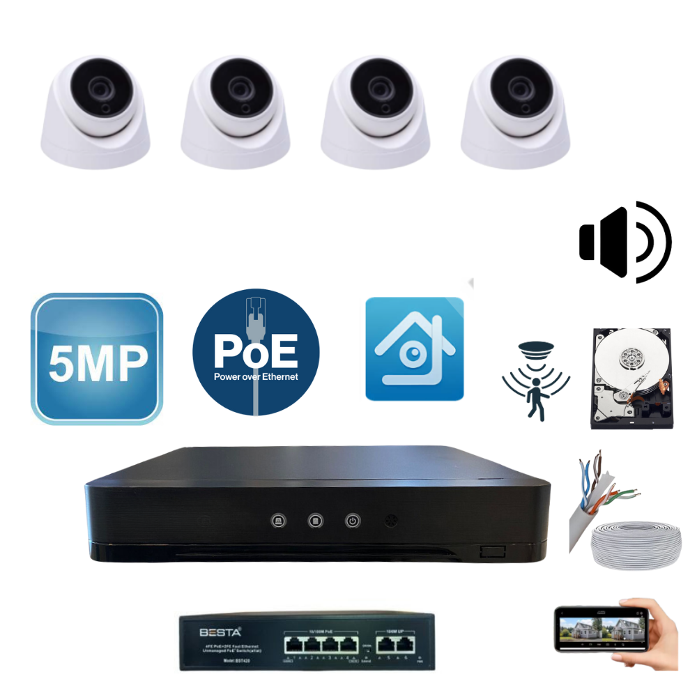 Arna 4 Ev İçi Kameralı 5 MP FULL HD Güvenlik Seti - 320 GB HDD Dahil -ST-543201