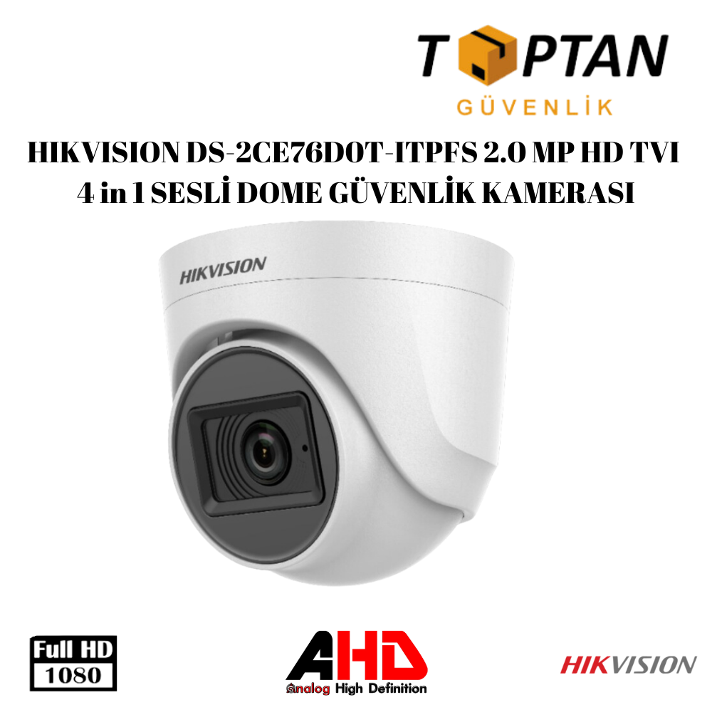 HIKVISION DS-2CE76D0T-ITPFS 2.0 MP HD TVI 4 in 1 SESLİ DOME GÜVENLİK KAMERASI