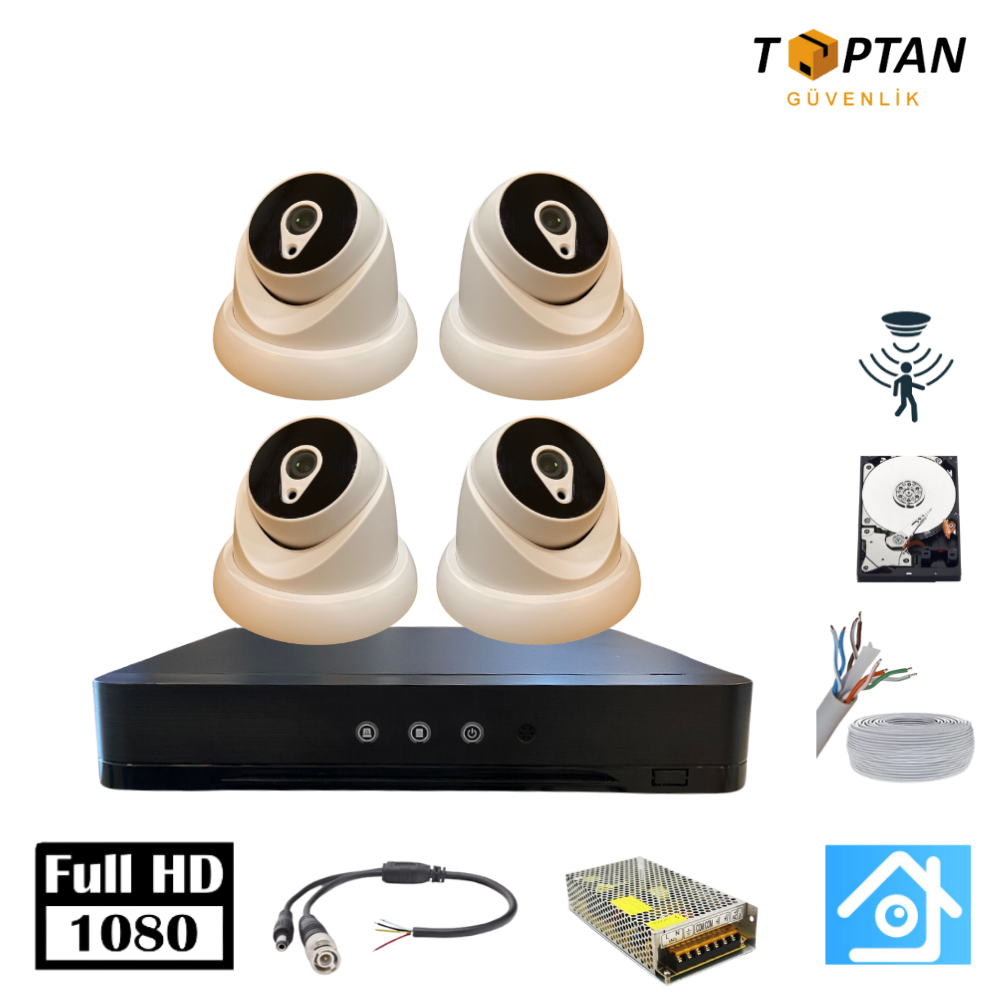 5MP Lens 2MP 1080p Dome 4 Kameralı 320GB Harddisk Dahil Güvenlik