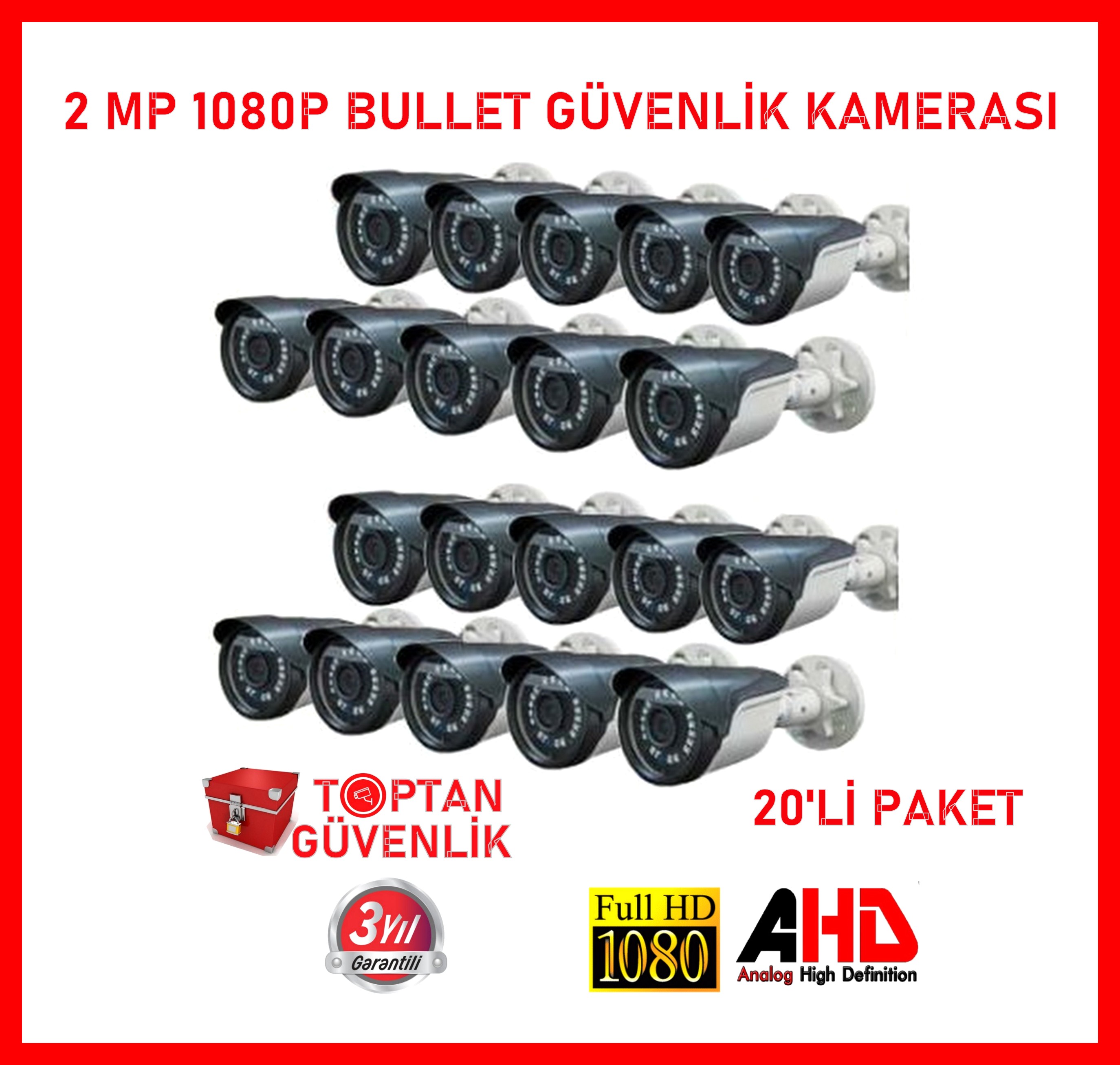 2 MP 1080P 18 SMD LED GECE GÖRÜŞLÜ AHD KAMERA ARNA-2118 20 ADET görünüm