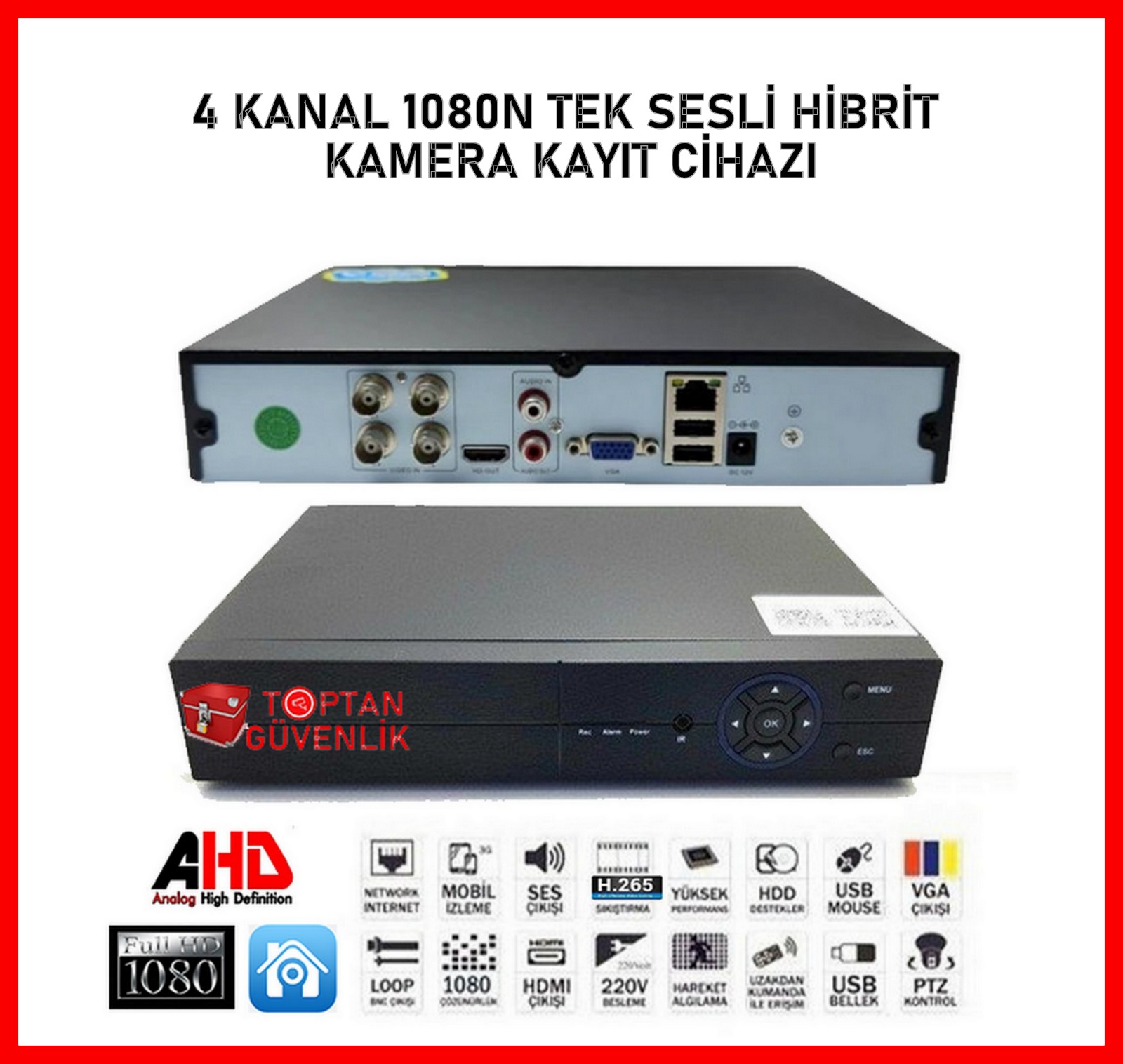 4 Kanal 2MP 1080P H264 4 Sesli Dvr Güvenlik kamerası Kayıt Cihazı ARNA-1852 görünüm