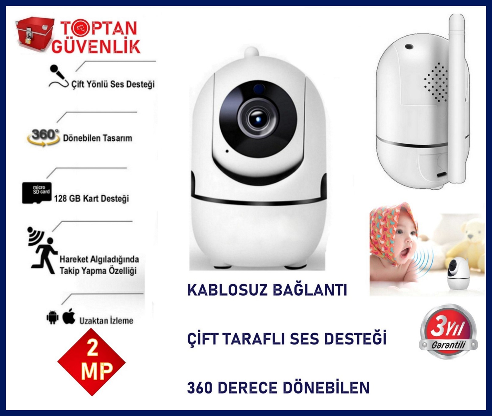 2 MP Bebek Kamerası Harekete Duyarlı Takip Kamerası ARNA-1210 görünüm
